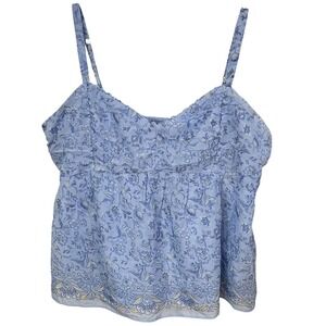 Hollister Blue‎ Floral Smocked Y2K Babydoll Plus Size Tank Top Size 2X